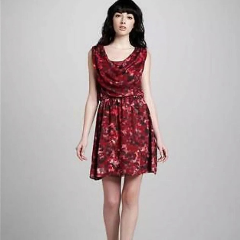 Alicia + Olivia Red‎ Watercolor Silk Mini Dress - Picture 16 of 16